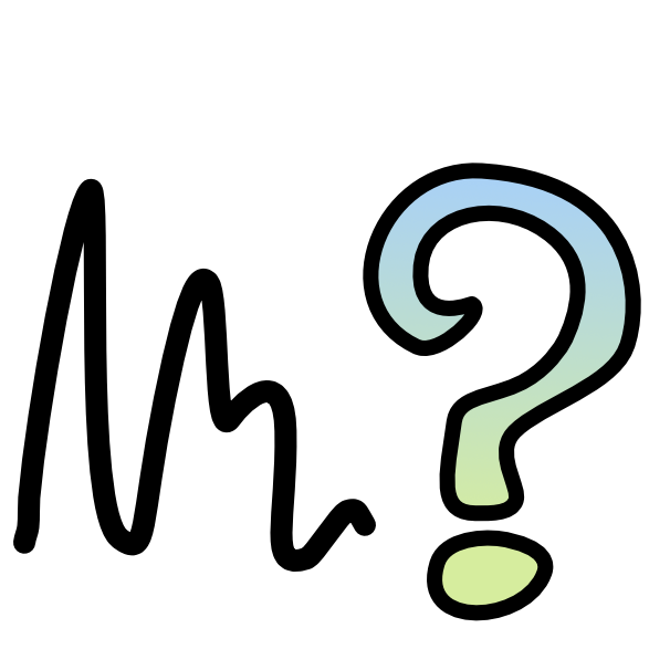 a question mark outlined in black with a blue to green gradient with a black scribble in front of it.